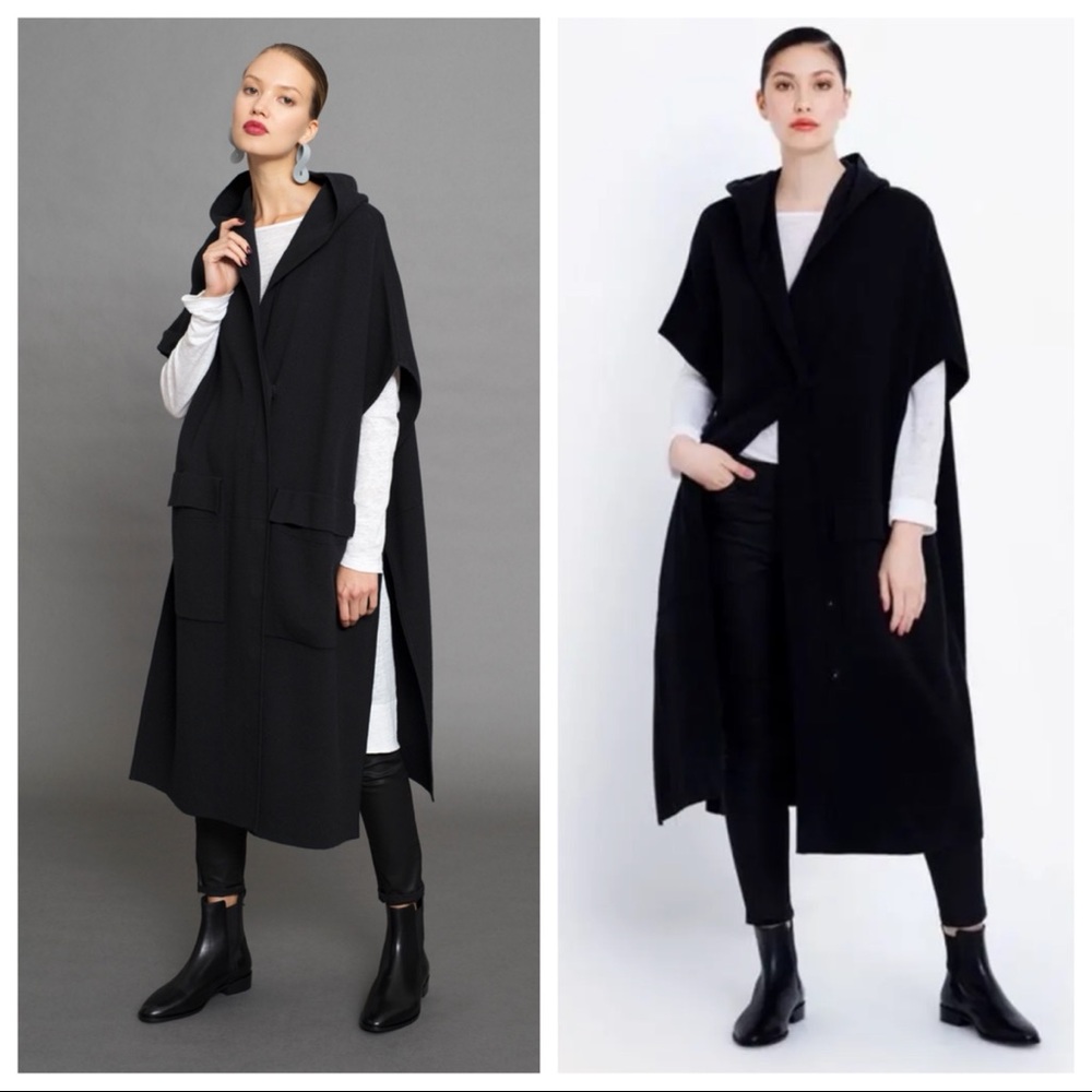 Elk Huvor Luxury Woven Sweater Cape/Poncho, Black, sz S/M